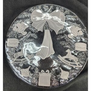 Mikasa Crystal Hostess Platter Tray Christmas Bow Horse Toys 15" Heavy Gorgeous!